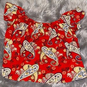 Red off the shoulder shirt